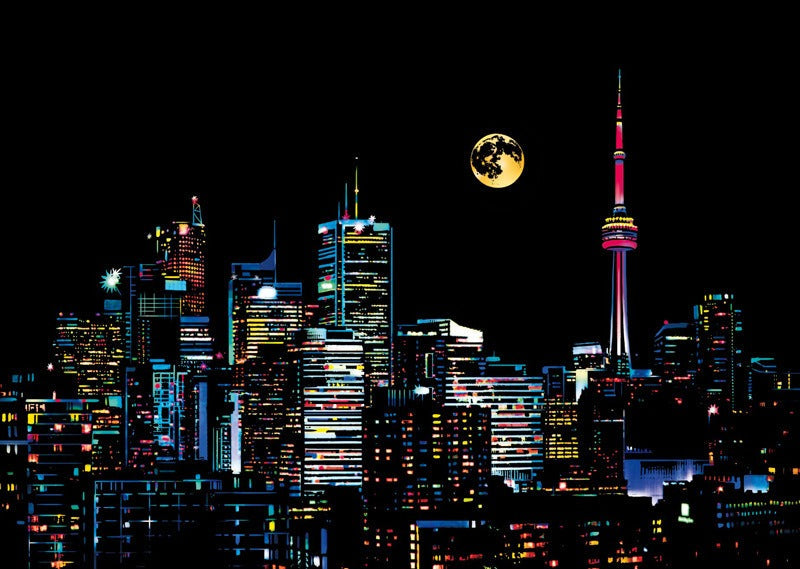 Colorful Night Scene Scratch Painting For Decor