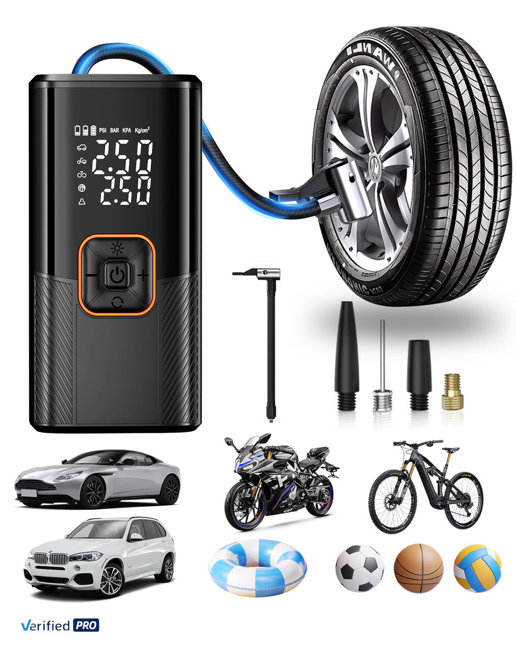 DIGITAL DISPLAY TIRE INFLATOR FOR VEHICLES