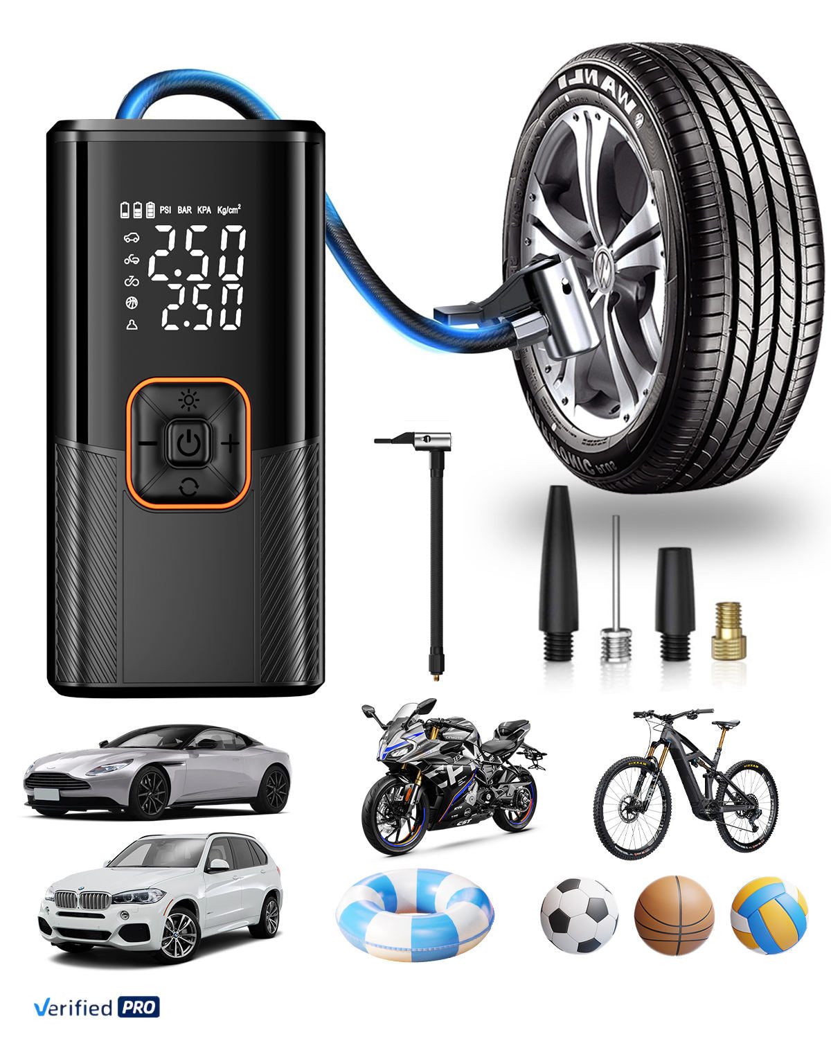 DIGITAL DISPLAY TIRE INFLATOR FOR VEHICLES
