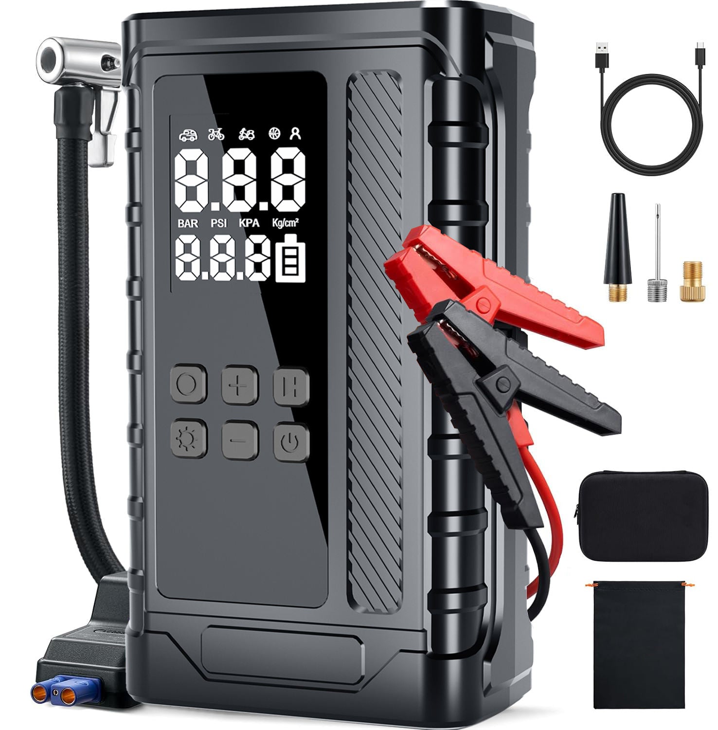 Portable Tire Inflator with Digital Pressure Gauge & LED Light | 12V Electric Air Compressor Pump for Car, Bike & Sports
