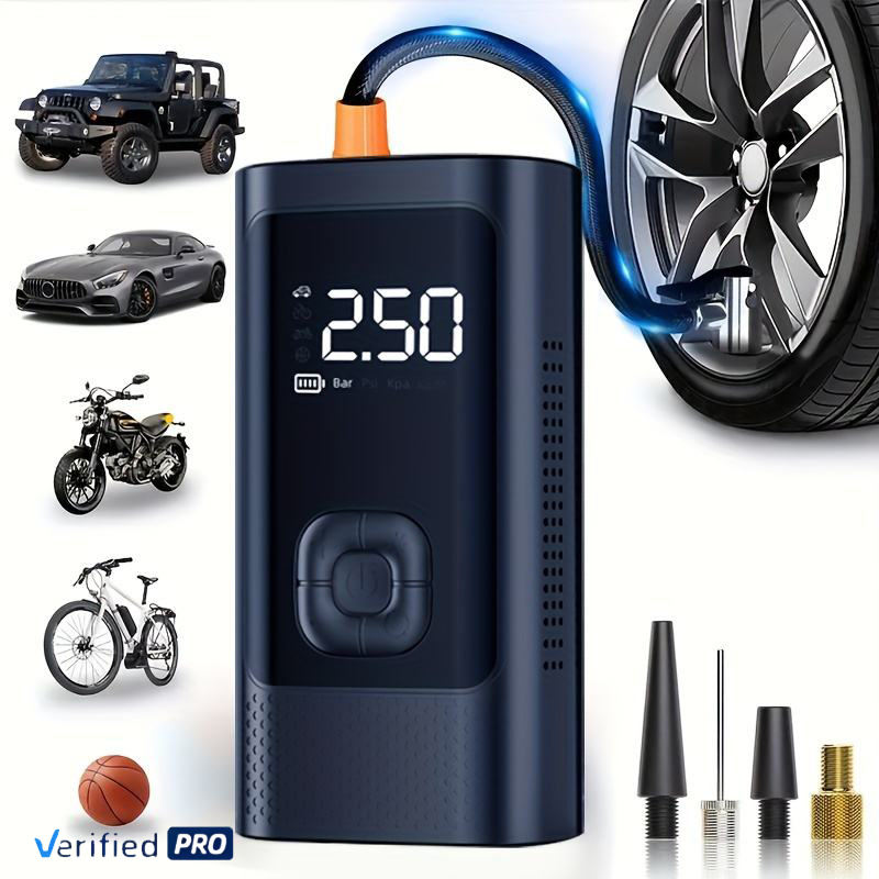 Portable Tire Inflator with Digital Pressure Gauge & LED Light | 12V Electric Air Compressor Pump for Car, Bike & Sports