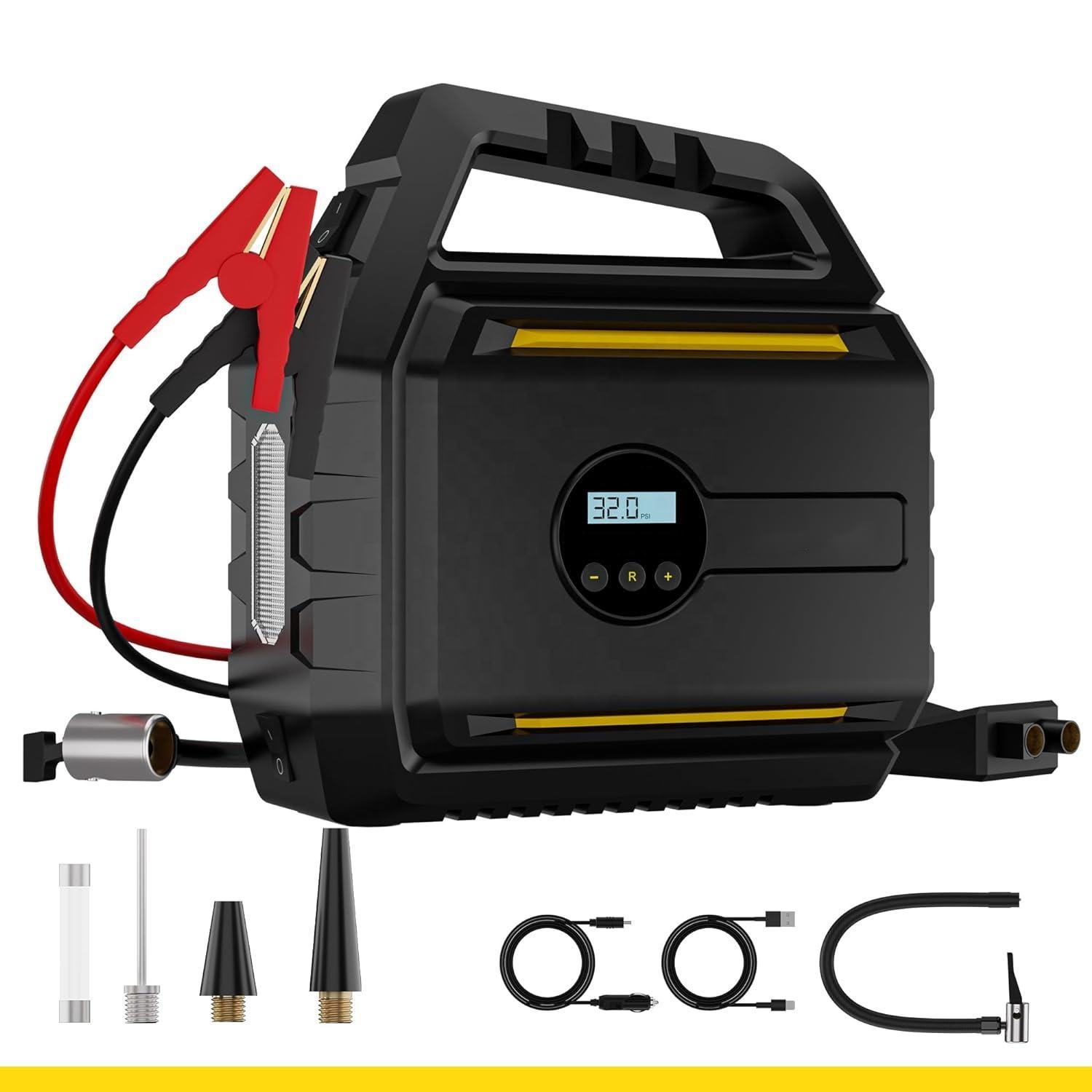 Portable Tire Inflator with Digital Pressure Gauge & LED Light | 12V Electric Air Compressor Pump for Car, Bike & Sports
